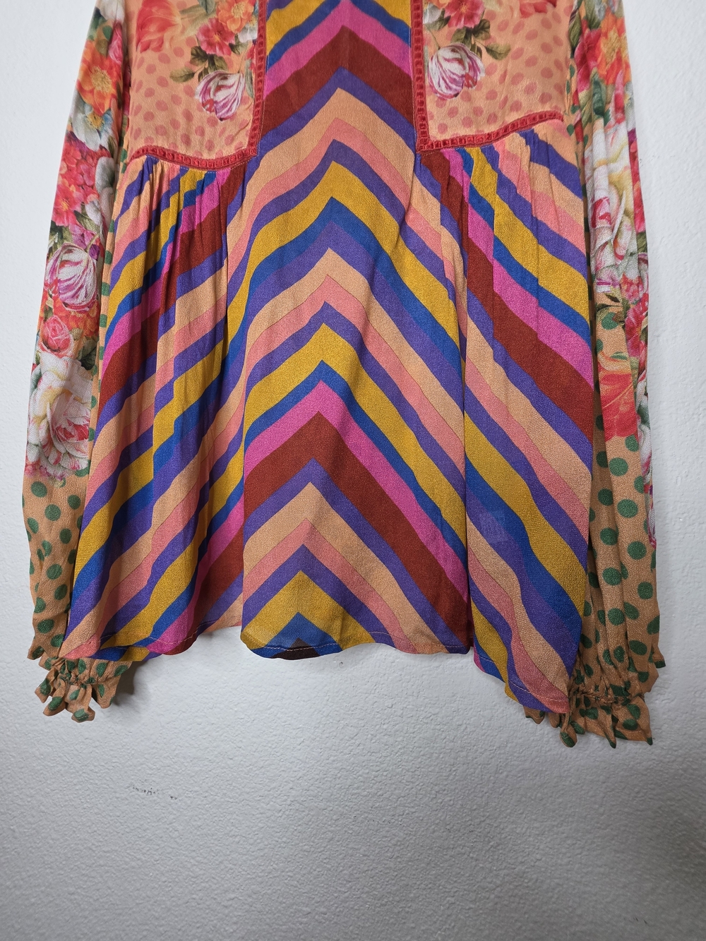 bl.nk by Anthropologie size L Multicolor Woven Floral boho Balloon Sleeve Blouse - Picture 7 of 14